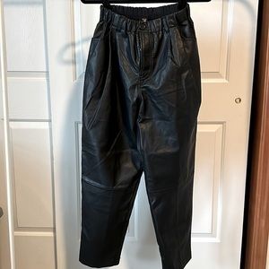 Free People Black Faux Leather High-Waist Trousers